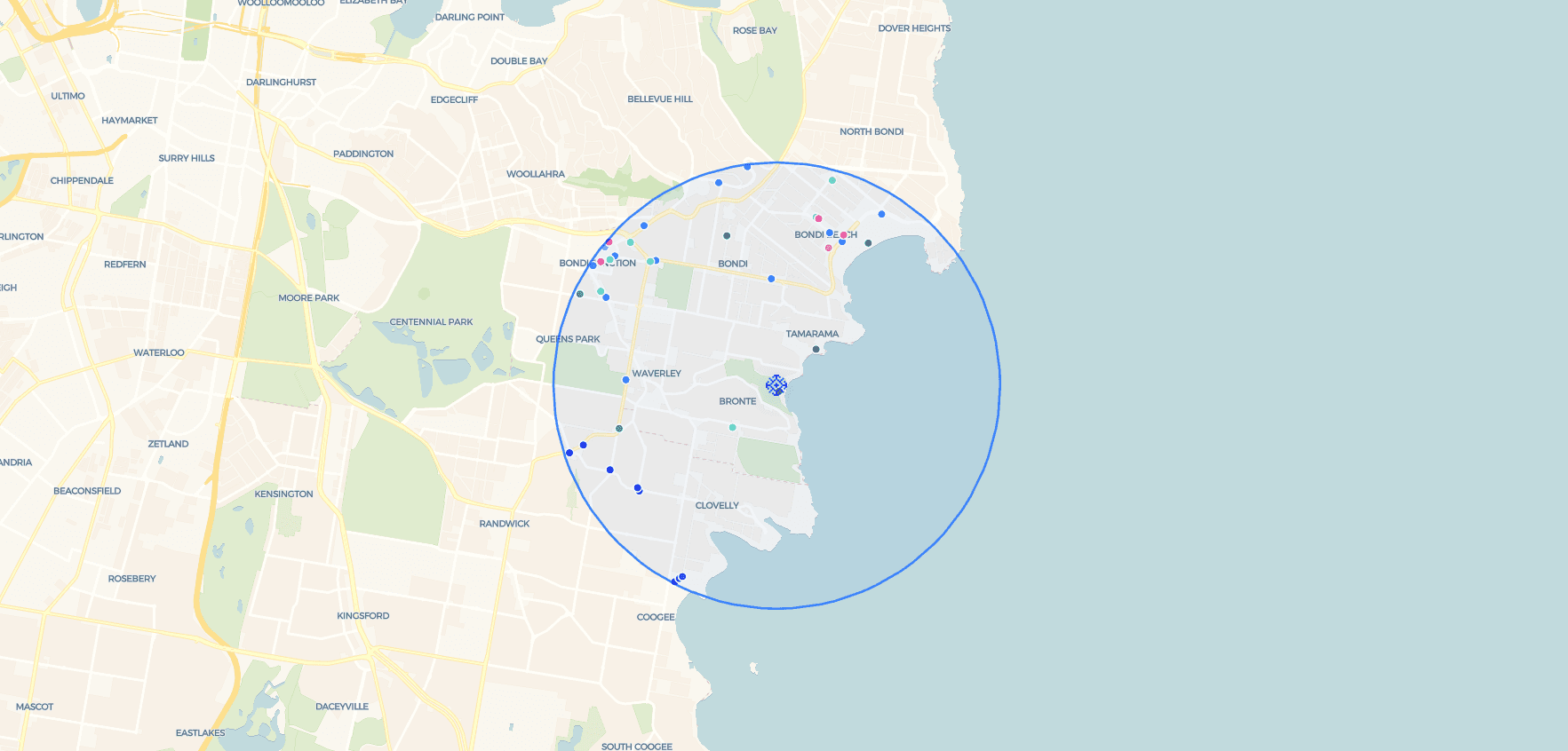 Radius, time and day controls within Orbit software platform